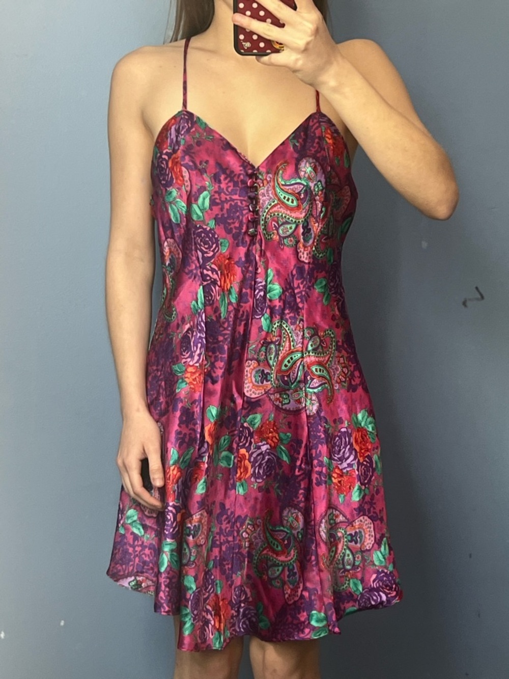 Women’s Vintage 1990s “Kathryn” Floral Paisley Satin Slip Dress